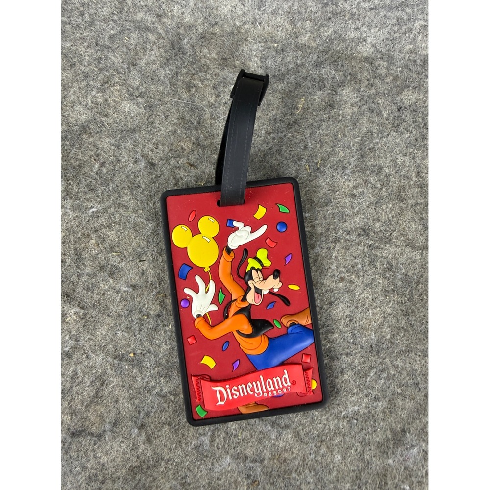 Disneyland Resort Goofy Rubber Luggage Tag Red Mickey Balloon Travel ID Holder